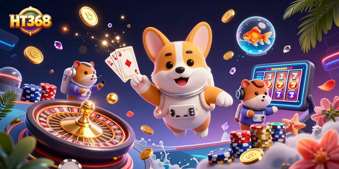 Experience thrilling HT368 casino moments with vibrant characters and dynamic gaming elements in a colorful scene.