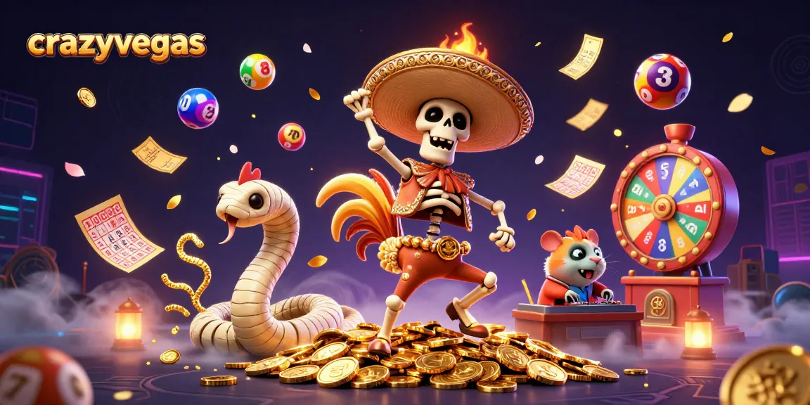 Experience winnings at crazyvegas with a vibrant scene featuring a mariachi rooster, mummy snake, and DJ hamster.
